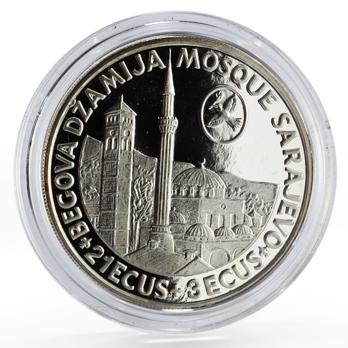 Bosnia and Herzegovina 24 ecu Sarajevo Mosque Landscape proof silver coin 1993