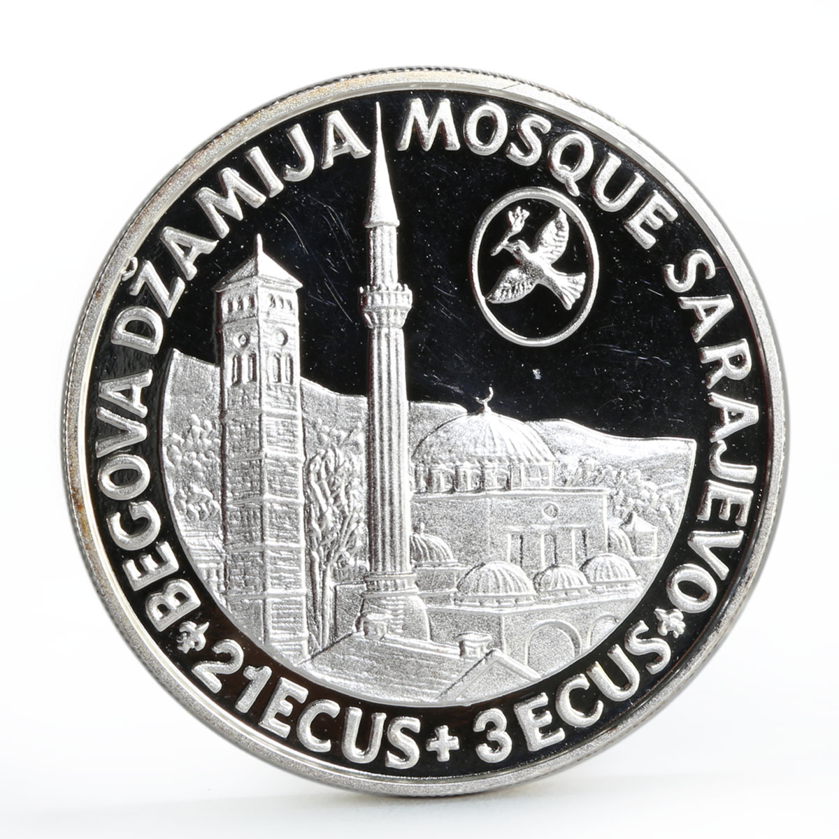 Bosnia and Herzegovina 24 ecu Sarajevo Mosque Landscape proof silver coin 1993