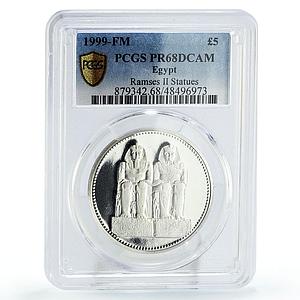 Egypt 5 pounds Treasures King Ramses II Statues PR68 PCGS silver coin 1999