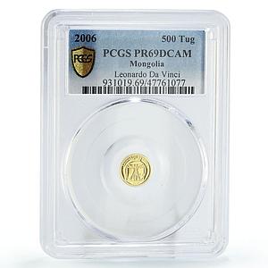 Mongolia 500 togrog Leonardo Da Vinci Vitruvian Man PR69 PCGS gold coin 2006