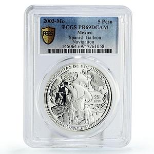 Mexico 5 pesos Navigation Acapulco Galleon Ship Clipper PR69 PCGS Ag coin 2003
