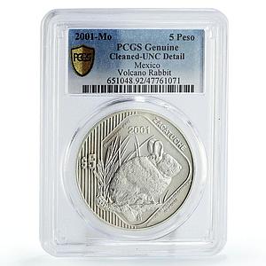 Mexico 5 pesos Conservation Wildlife Volcano Rabbit Fauna UNC PCGS Ag coin 2001