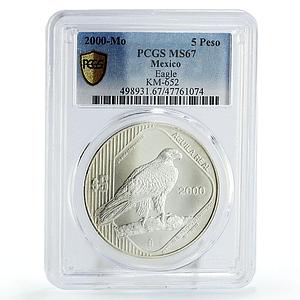 Mexico 5 pesos Conservation Wildlife Eagle Bird Fauna MS67 PCGS silver coin 2000
