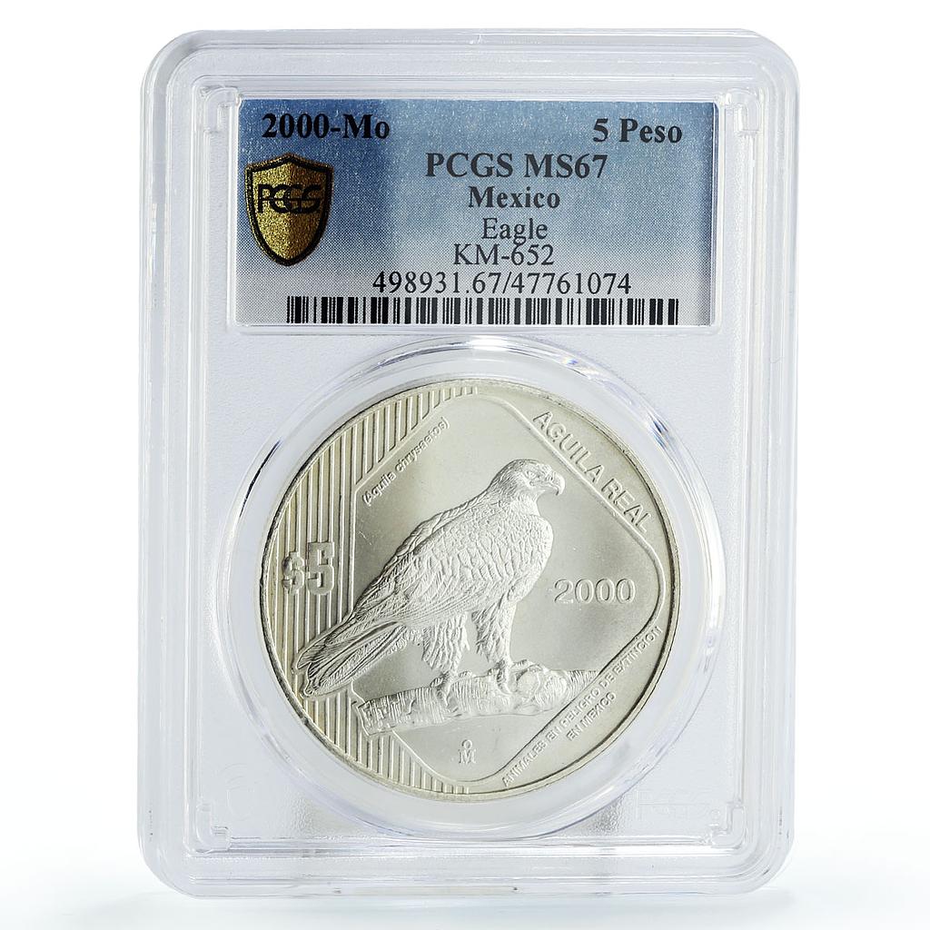 Mexico 5 pesos Conservation Wildlife Eagle Bird Fauna MS67 PCGS silver coin 2000