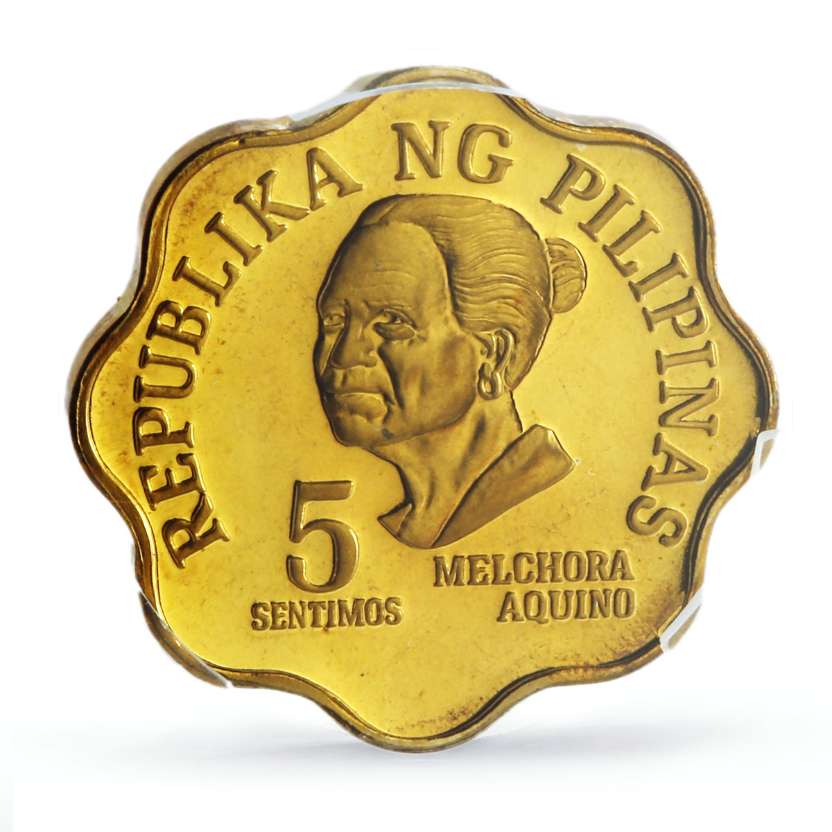 Philippines 5 sentimos Melchora Aquino Politics KM-225 PR68 PCGS brass coin 1981