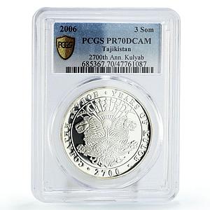 Tajikistan 3 somoni Kulyab City 2700th Anniversary PR70 PCGS silver coin 2006