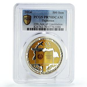 Tajikistan 500 somoni Constitution 20th Anniversary PR70 PCGS silver coin 2014