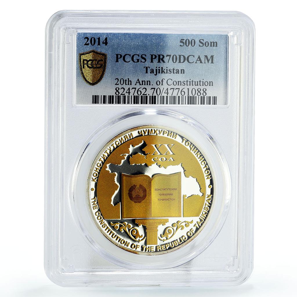 Tajikistan 500 somoni Constitution 20th Anniversary PR70 PCGS silver coin 2014
