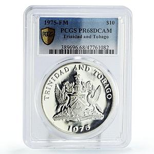 Trinidad and Tobago 10 $ 10th Independence KM-24a PR68 PCGS silver coin 1975
