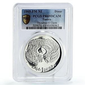 Tunisia 1 dinar Thysdrus El Djem African Colosseum PR69 PCGS silver coin 1969