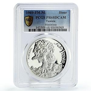 Tunisia 1 dinar King Masinissa Head Facing Horseman PR68 PCGS silver coin 1969