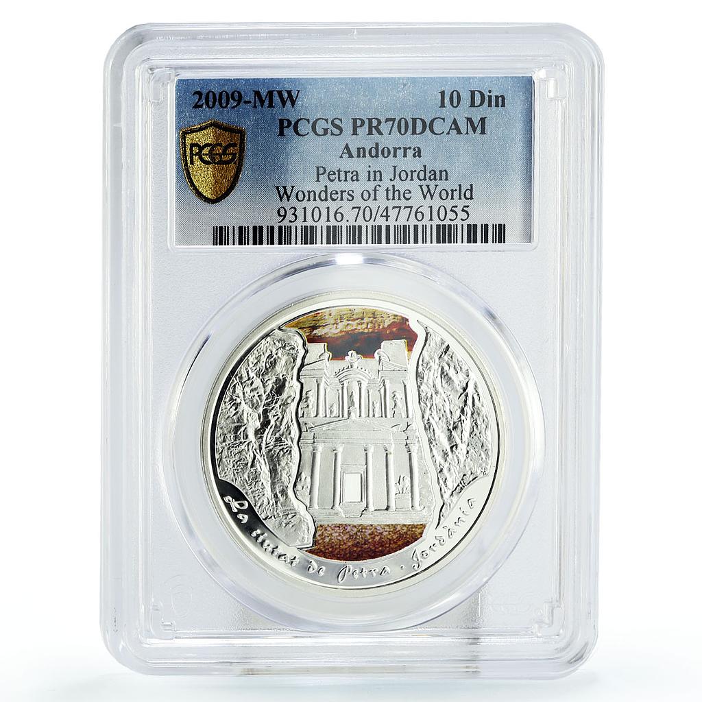 Andorra 10 diners World of Wonders Jordan Petra Treasury PR70 PCGS Ag coin 2009