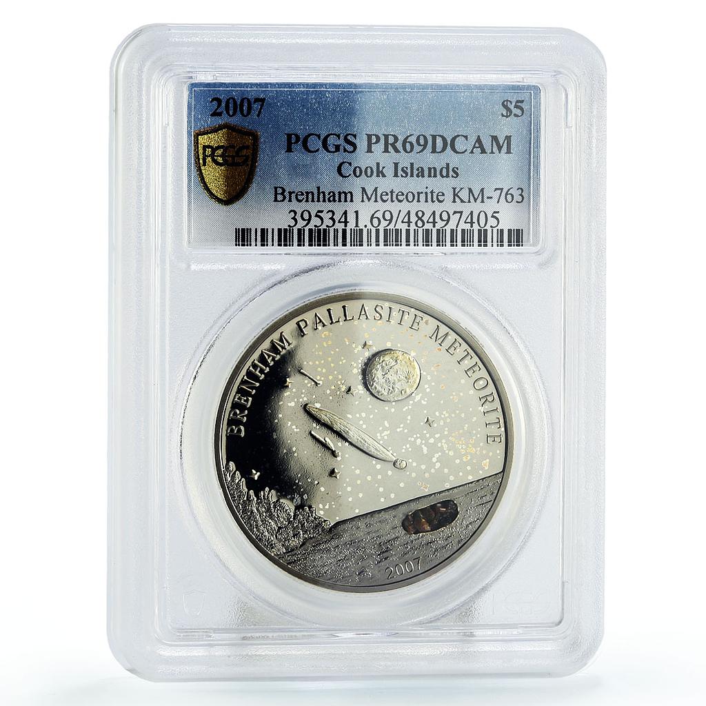 Cook Islands 5 $ Brenham Pallasite Meteorites Space PR69 PCGS silver coin 2007