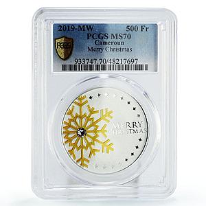 Cameroon 500 francs Merry Christmas Gilded Snowflake MS70 PCGS silver coin 2019