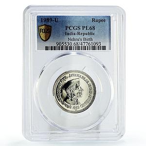 India 1 rupee Prime Minister Jawaharlal Nehru Politics PL68 PCGS CuNi coin 1989