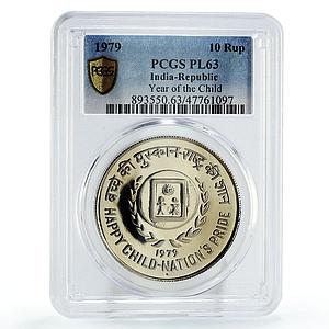 India 10 rupees UNESCO Save the Children Child Year PL63 PCGS CuNi coin 1979