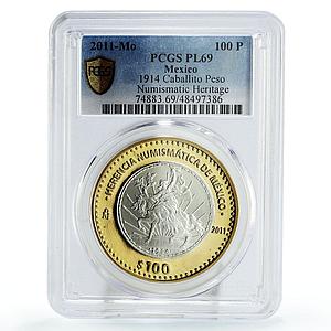 Mexico 100 pesos Numismatic Heritage Caballito Peso PL69 PCGS bimetal coin 2011