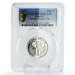 Somalia 250 shillings African Wildlife Elephant Fauna PR70 PCGS silver coin 2004