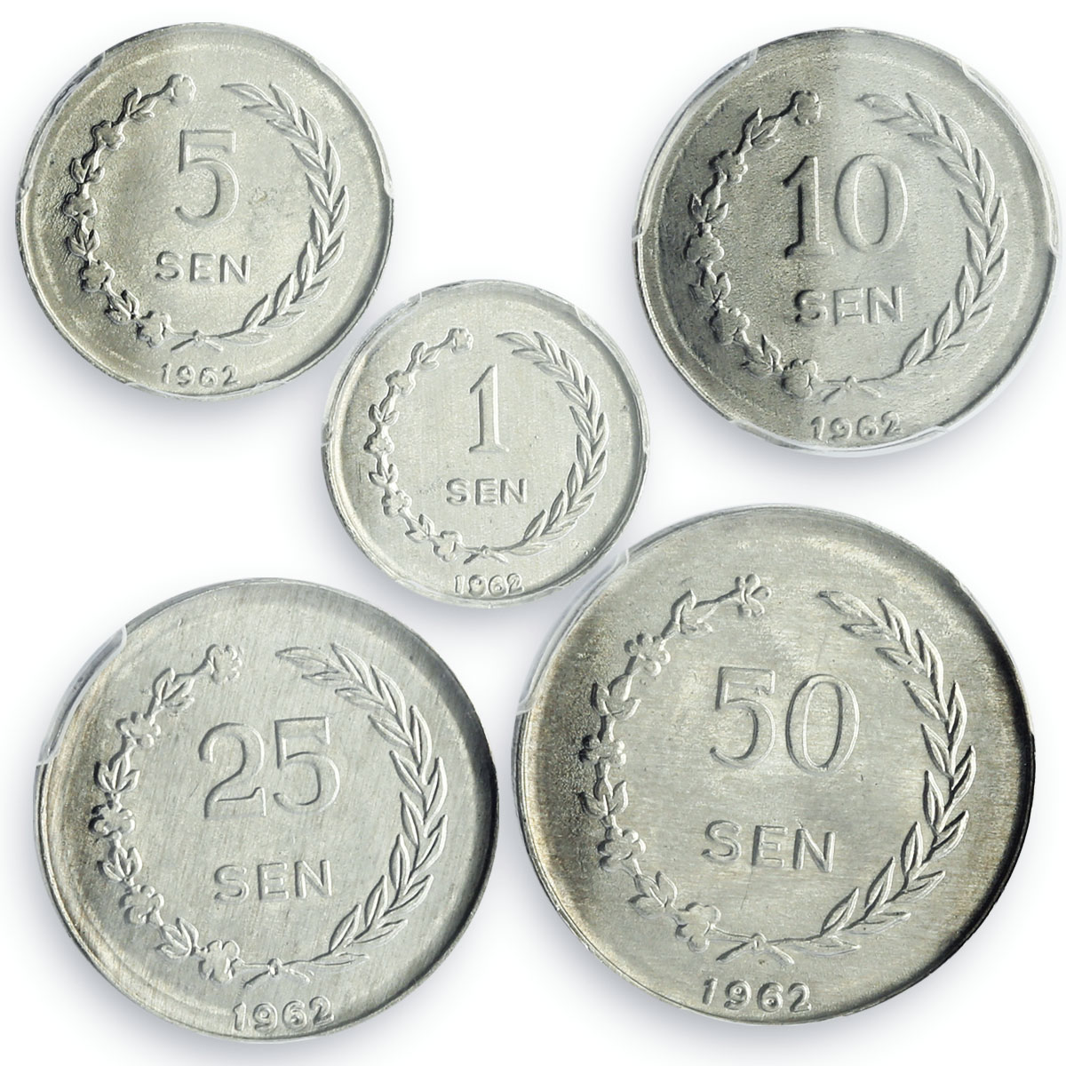 Indonesia Riau Archipelago set of 5 coins Sukarno MS63 - MS64 PCGS Al coins 1962
