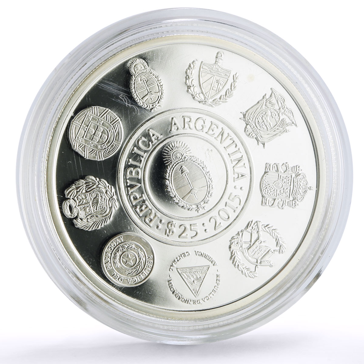 Argentina 25 pesos Ibero-American Cultural Roots Wiphala Emblem silver coin 2015