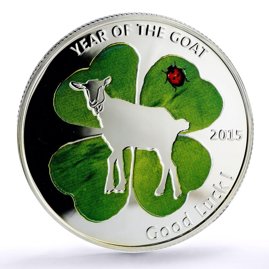 Congo 1000 francs Lunar Calendar Year of the Lucky Goat colored silver coin 2015