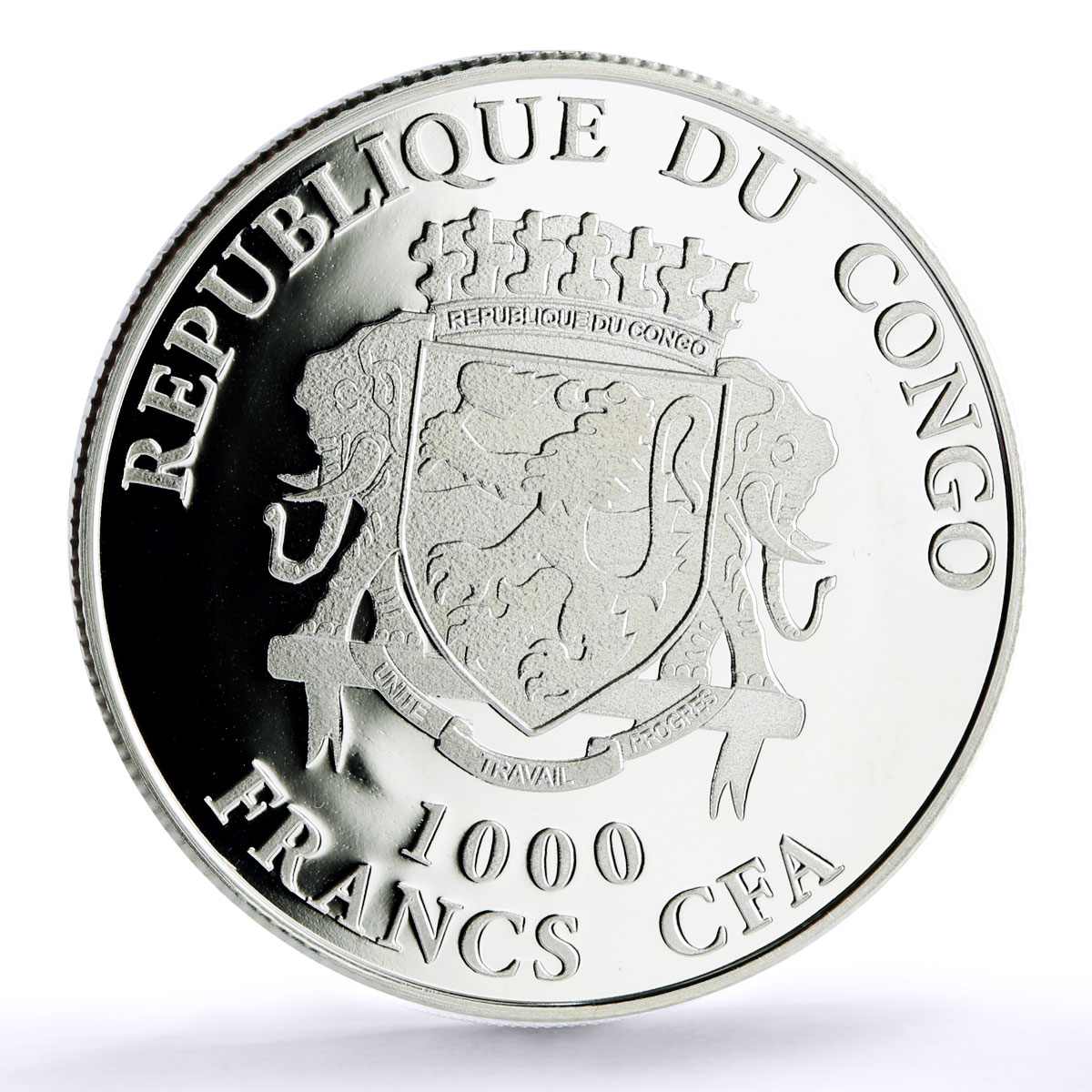 Congo 1000 francs Lunar Calendar Year of the Lucky Goat colored silver coin 2015