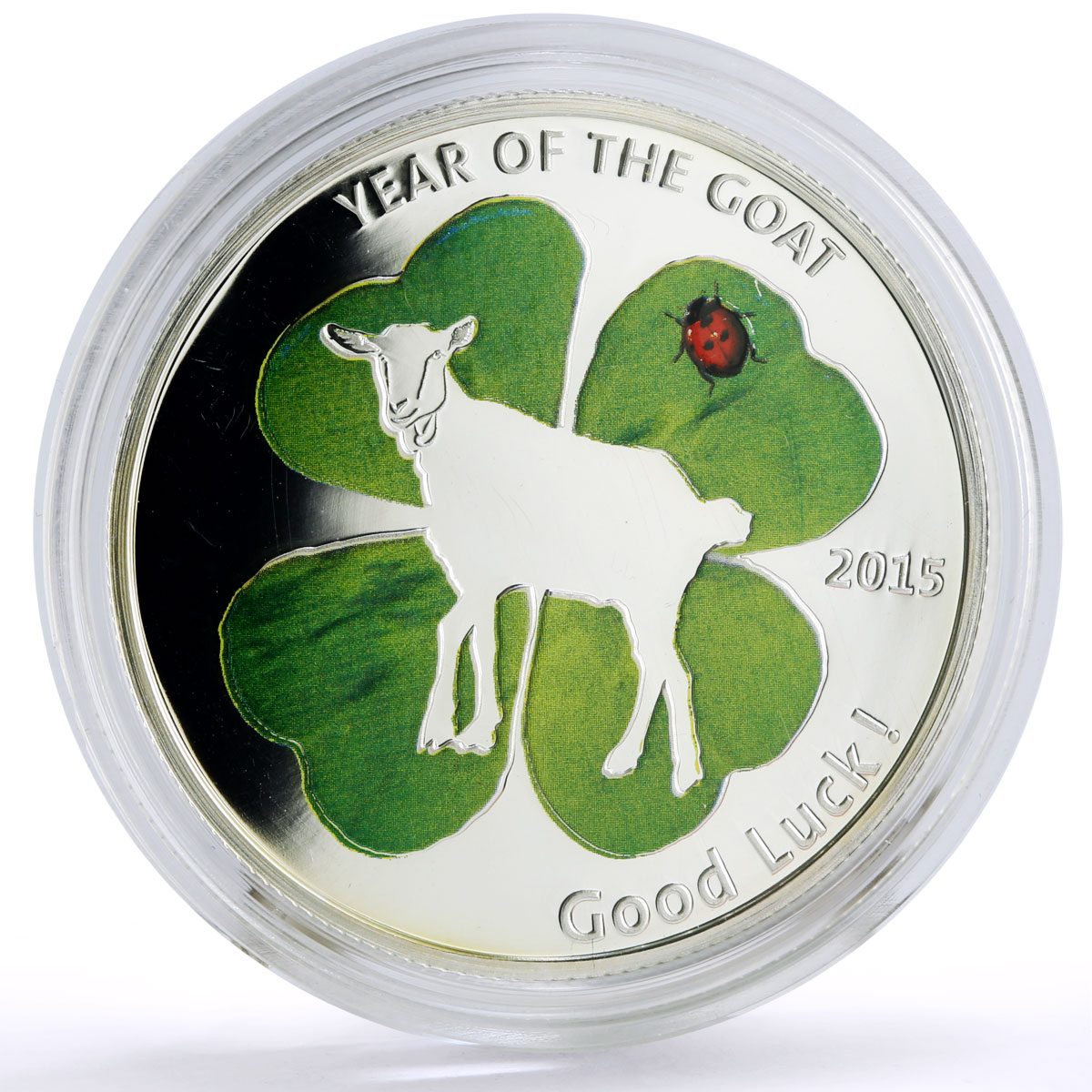 Congo 1000 francs Lunar Calendar Year of the Lucky Goat colored silver coin 2015