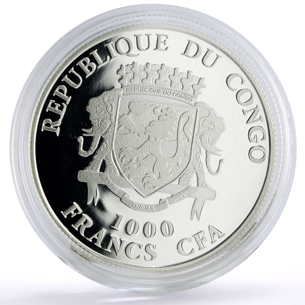 Congo 1000 francs Lunar Calendar Year of the Lucky Goat colored silver coin 2015