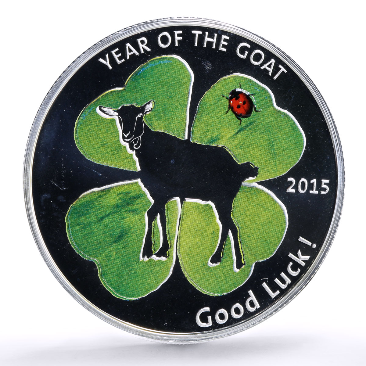 Congo 1000 francs Lunar Calendar Year of the Lucky Goat colored silver coin 2015