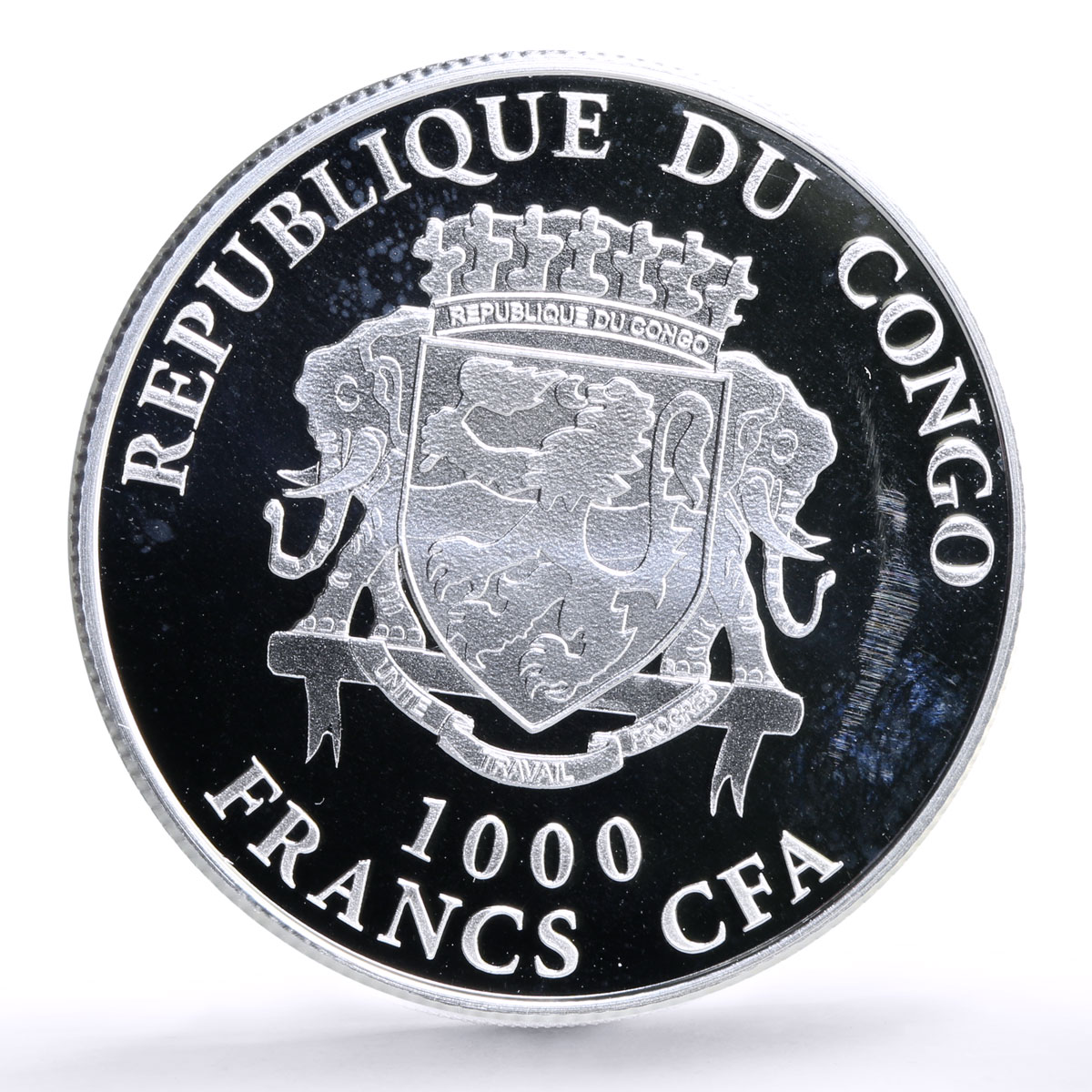 Congo 1000 francs Lunar Calendar Year of the Lucky Goat colored silver coin 2015