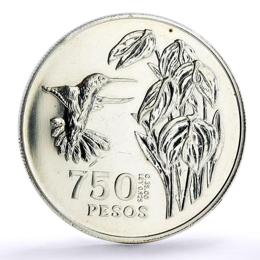 Colombia 750 pesos Conservation Wildlife Colibri Bird Fauna silver coin 1978