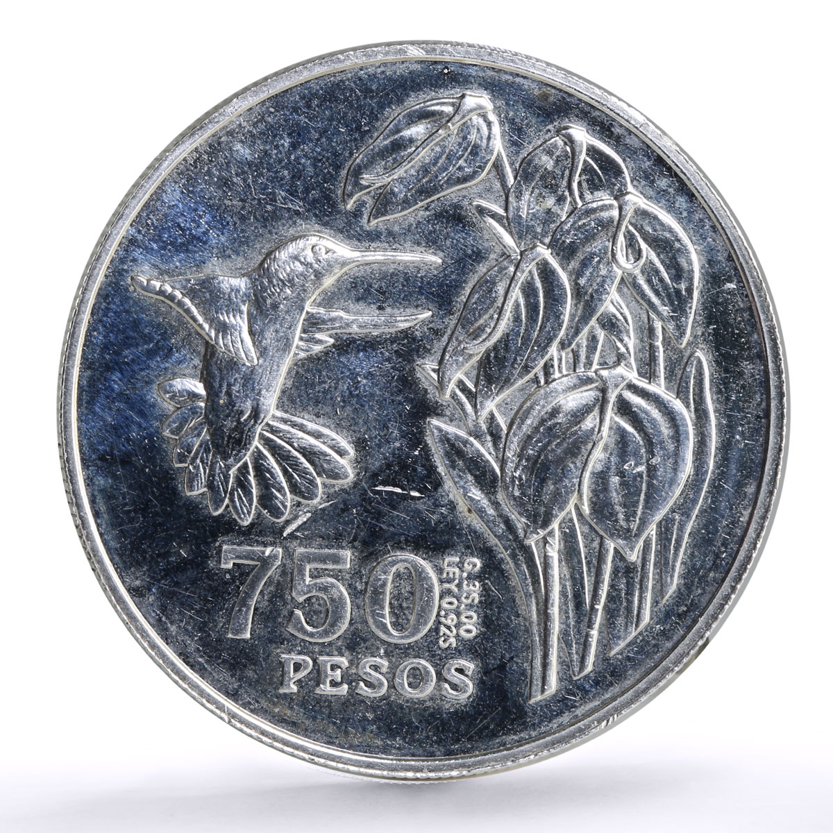 Colombia 750 pesos Conservation Wildlife Colibri Bird Fauna silver coin 1978