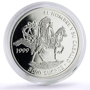 Ecuador 5000 sucres Ibero-American Hombre Caballo Horseman silver coin 1999