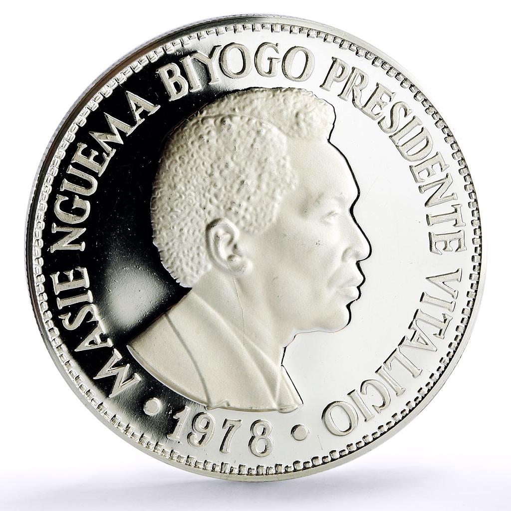 Equatorial Guinea 1000 ekuele Central Bank President Nguema Biyogo Ag coin 1978