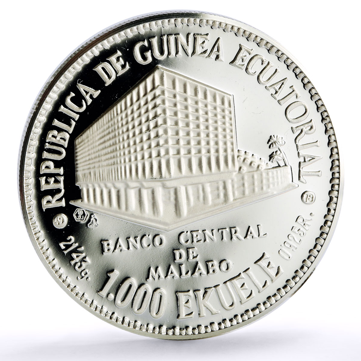 Equatorial Guinea 1000 ekuele Central Bank President Nguema Biyogo Ag coin 1978