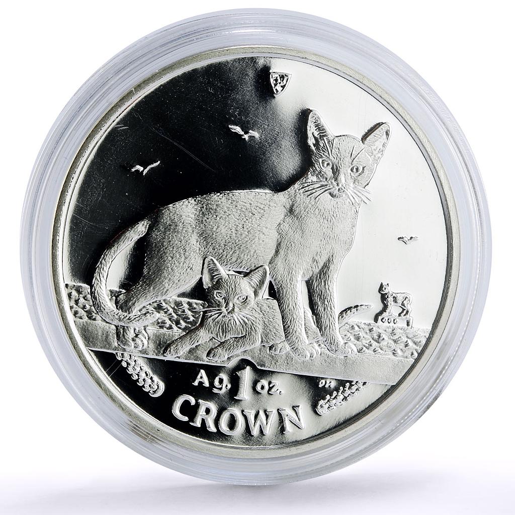 Isle of Man 1 crown Home Pets Abyssinian Cat Animals proof silver coin 2010
