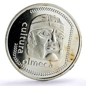 Mexico 1 onza Precolombina Olmeca Stone Head Facing proof silver coin 1984