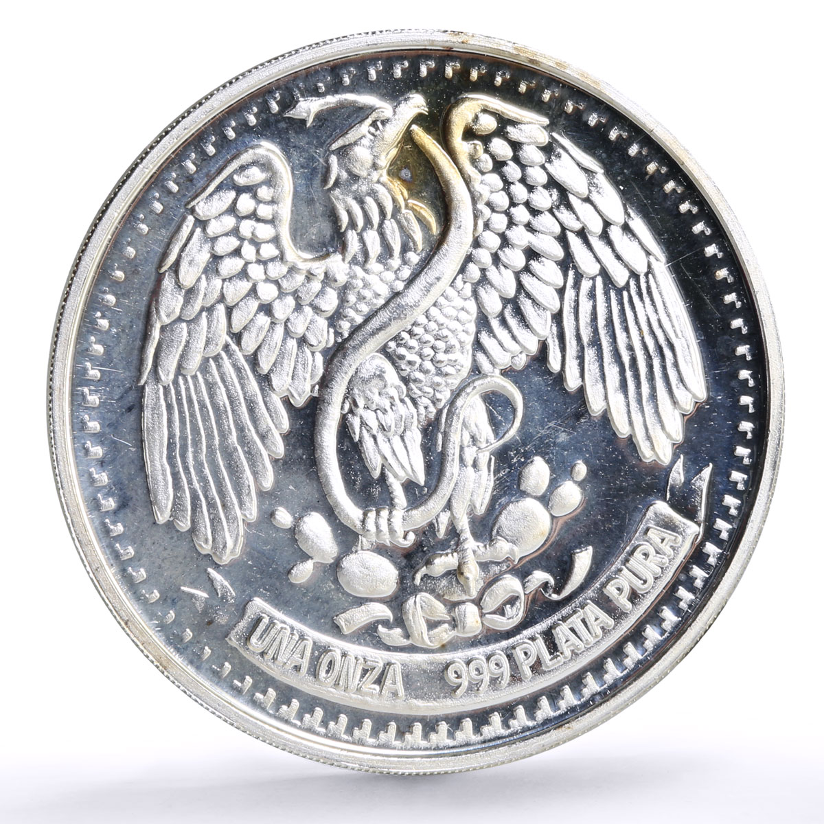 Mexico 1 onza Precolombina Olmeca Stone Head Facing proof silver coin 1984
