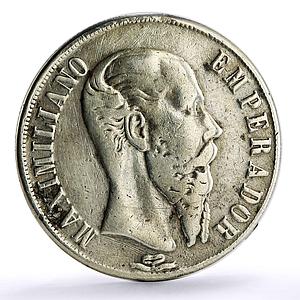 Mexico 1 peso Emperor Maximilian Maximiliano I Coinage KM-388.1 silver coin 1867
