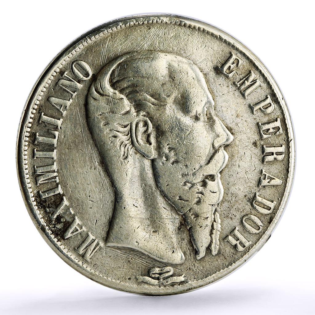 Mexico 1 peso Emperor Maximilian Maximiliano I Coinage KM-388.1 silver coin 1867
