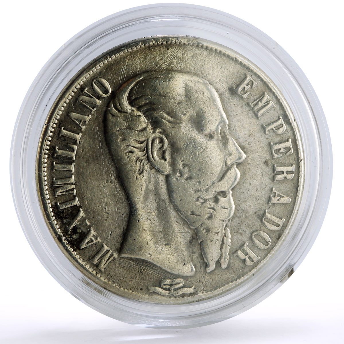 Mexico 1 peso Emperor Maximilian Maximiliano I Coinage KM-388.1 silver coin 1867