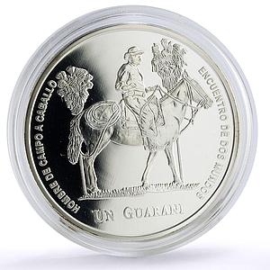Paraguay 1 guarani Ibero-American Hombre Caballo Horseman proof silver coin 2000