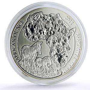 Rwanda 50 francs African Ounce Wildlife Zebras Fauna silver coin 2011