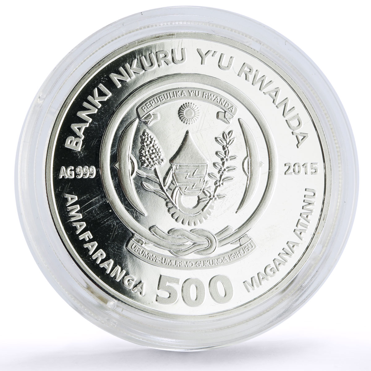 Rwanda 500 francs Lunar Calendar Year of the Goat Wealth proof silver coin 2015