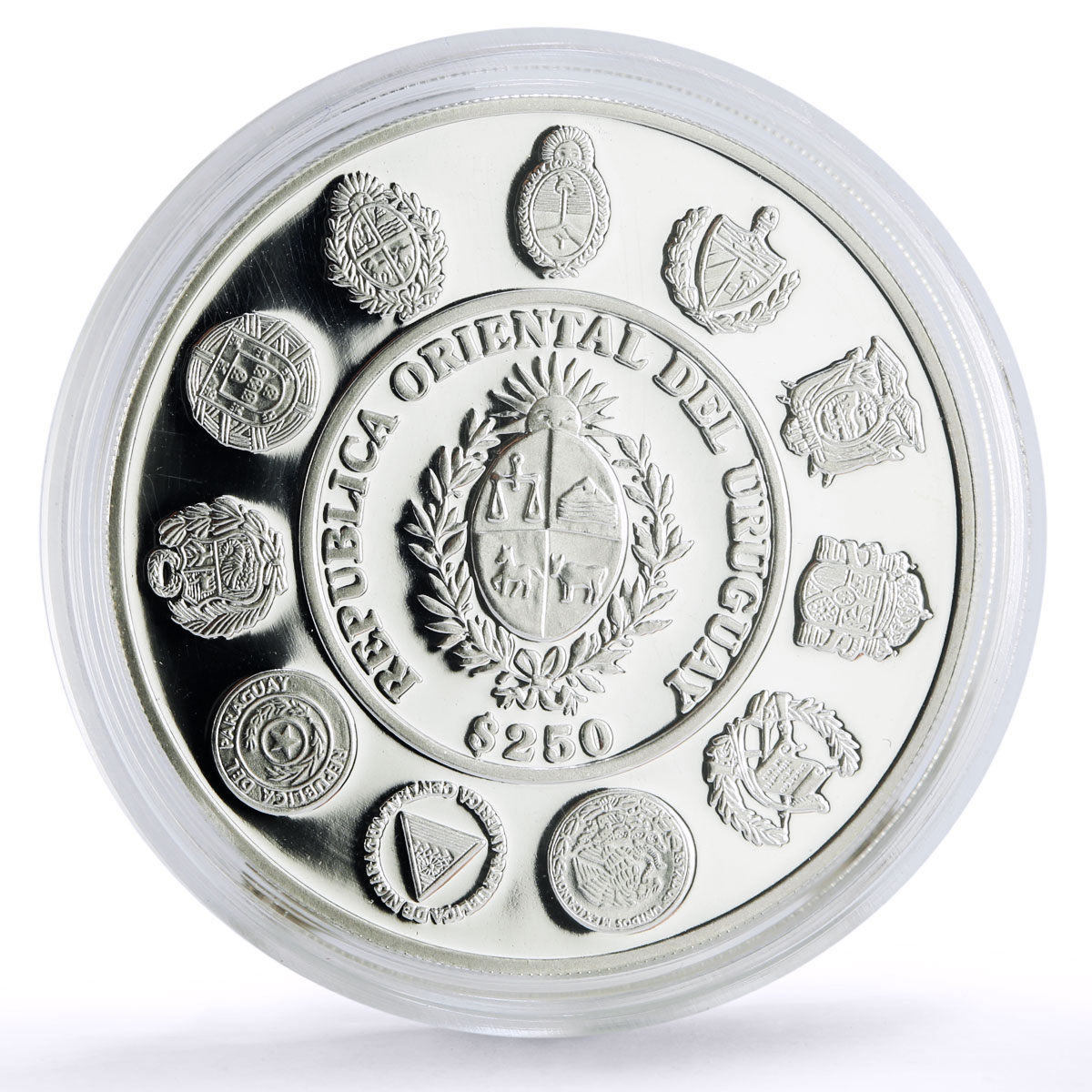 Uruguay 250 pesos Ibero-American Hombre Caballo Horseman proof silver coin 2000