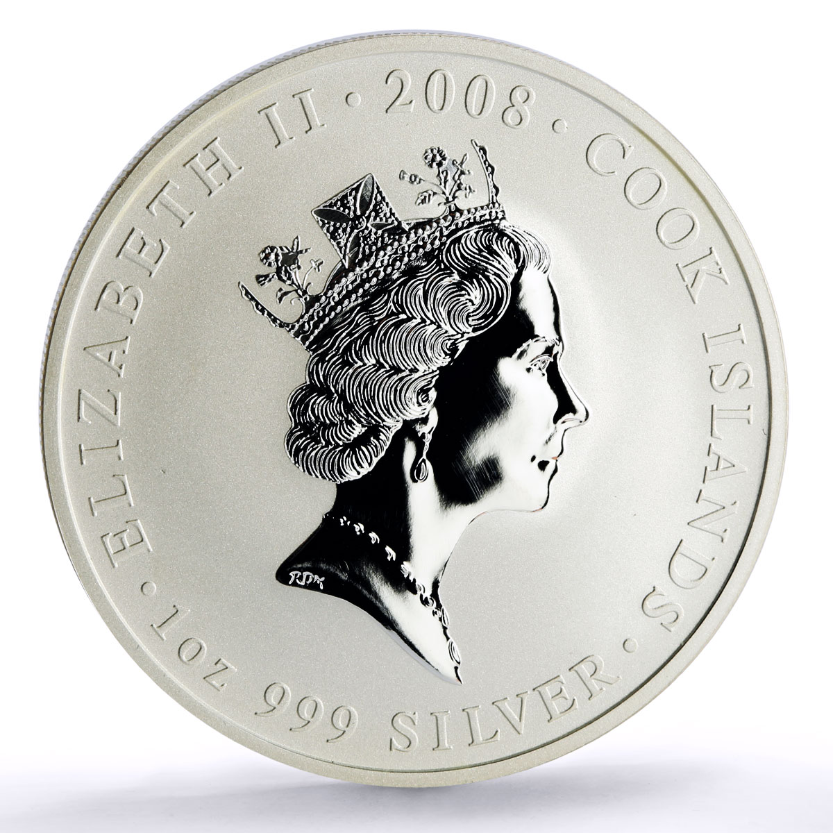 Cook Islands 1 dollar Magnificent Peony Green Flower colored silver coin 2008