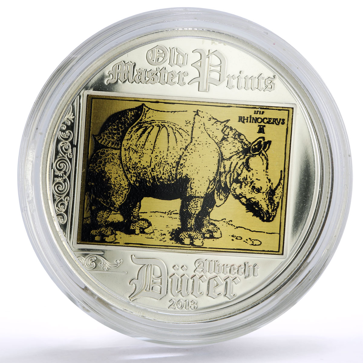 Cook Islands 5 dollars Albrecht Durer Rhinoceros Art proof silver coin 2013