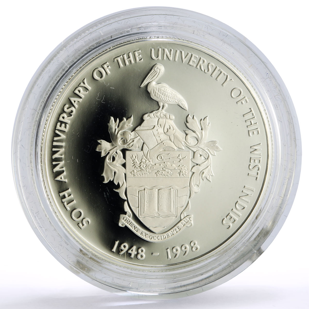 Jamaica 50 dollars West Indies University Pelican Bird proof silver coin 1998