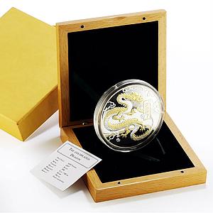 Mongolia 5000 togrog Lunar Year of the Dragon Goldplated proof silver coin 2007