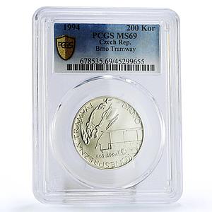 Czech Republic 200 korun Tram in Brno Trains Railways MS69 PCGS silver coin 1994